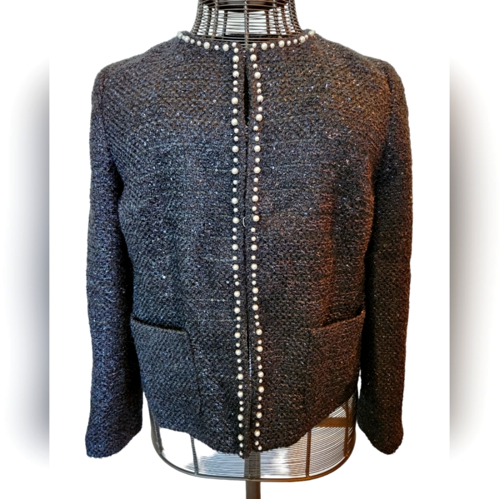 RSVP BY TALBOTS  size 12P fully lined black jacket trimmed in faux pearls.